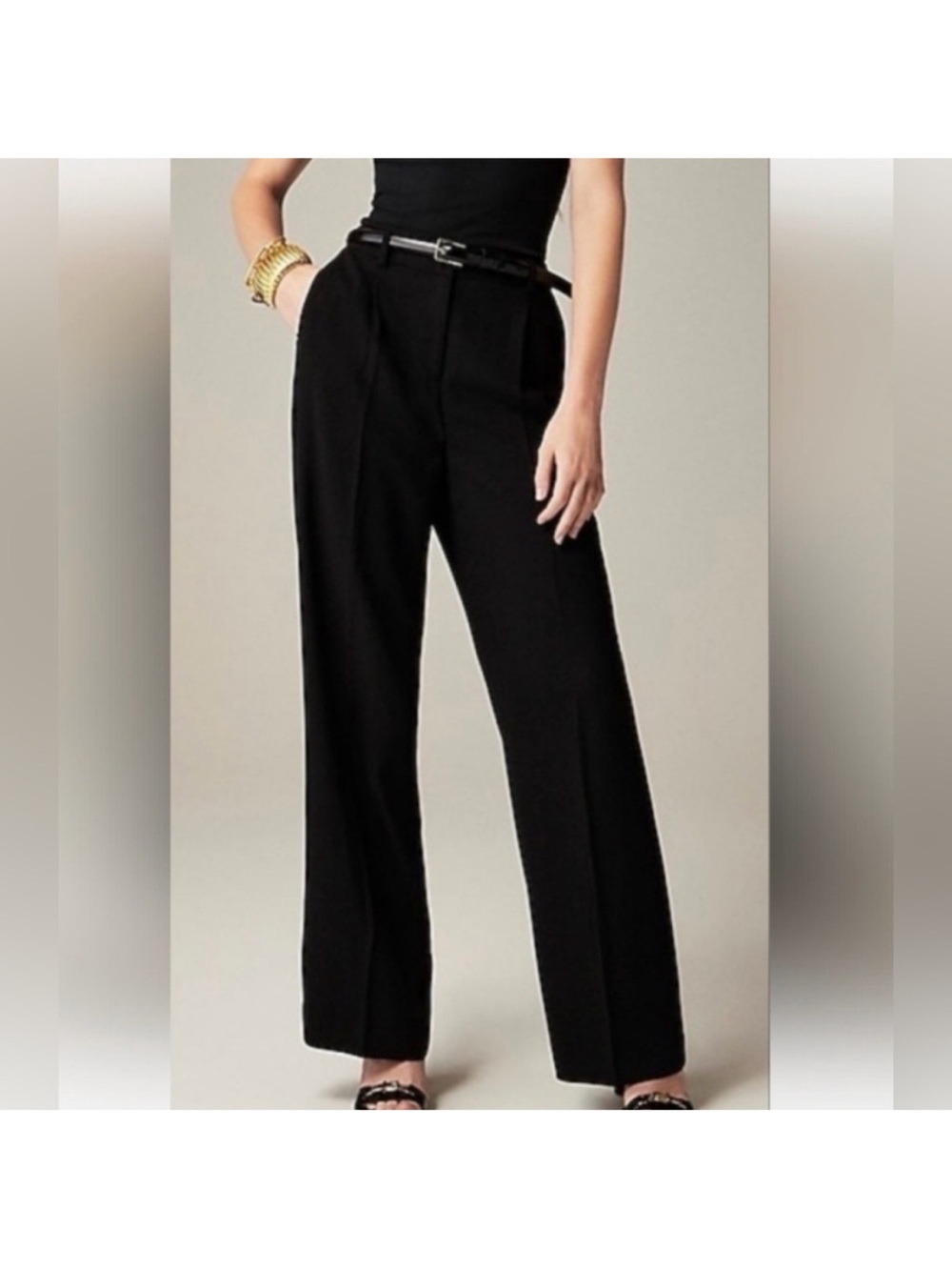 J. Crew Wide Leg Essential Pants City Crepe Black Size 16 Office Capsule Neutral